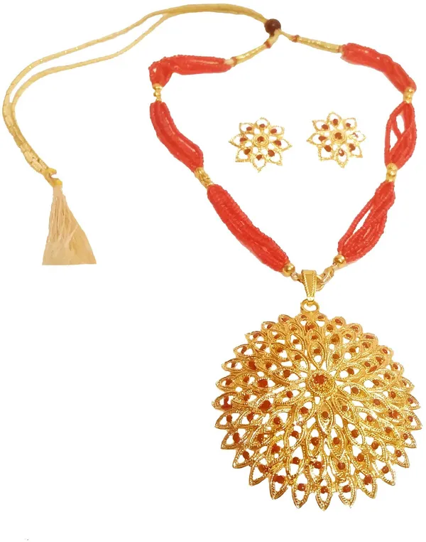Assamese_Traditional_Gold_Plated_Red_Colour_Japi_Tassel_Jewellery_Set_For_Women